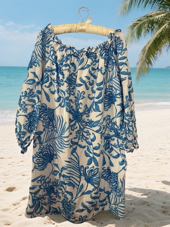 Lilly Pulitzer Dresses & Skirts - Lilly Pulitzer White Off-Shoulder dress with Blue Floral Print
